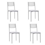 Juego de 4 Sillas de Cocina con Estructura y Patas Metálicas Blancas, Asiento Tapizado en PVC Blanco - Medidas 38,5x48,86 cm