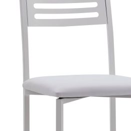 Juego de 4 Sillas de Cocina con Estructura y Patas Metálicas Blancas, Asiento Tapizado en PVC Blanco - Medidas 38,5x48,86 cm