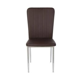 6 Sillas de Comedor con Relleno de Espuma, Tapizado en Símil Piel Chocolate y Patas Metálicas Cromadas - Medidas 44x91,5x47 cm