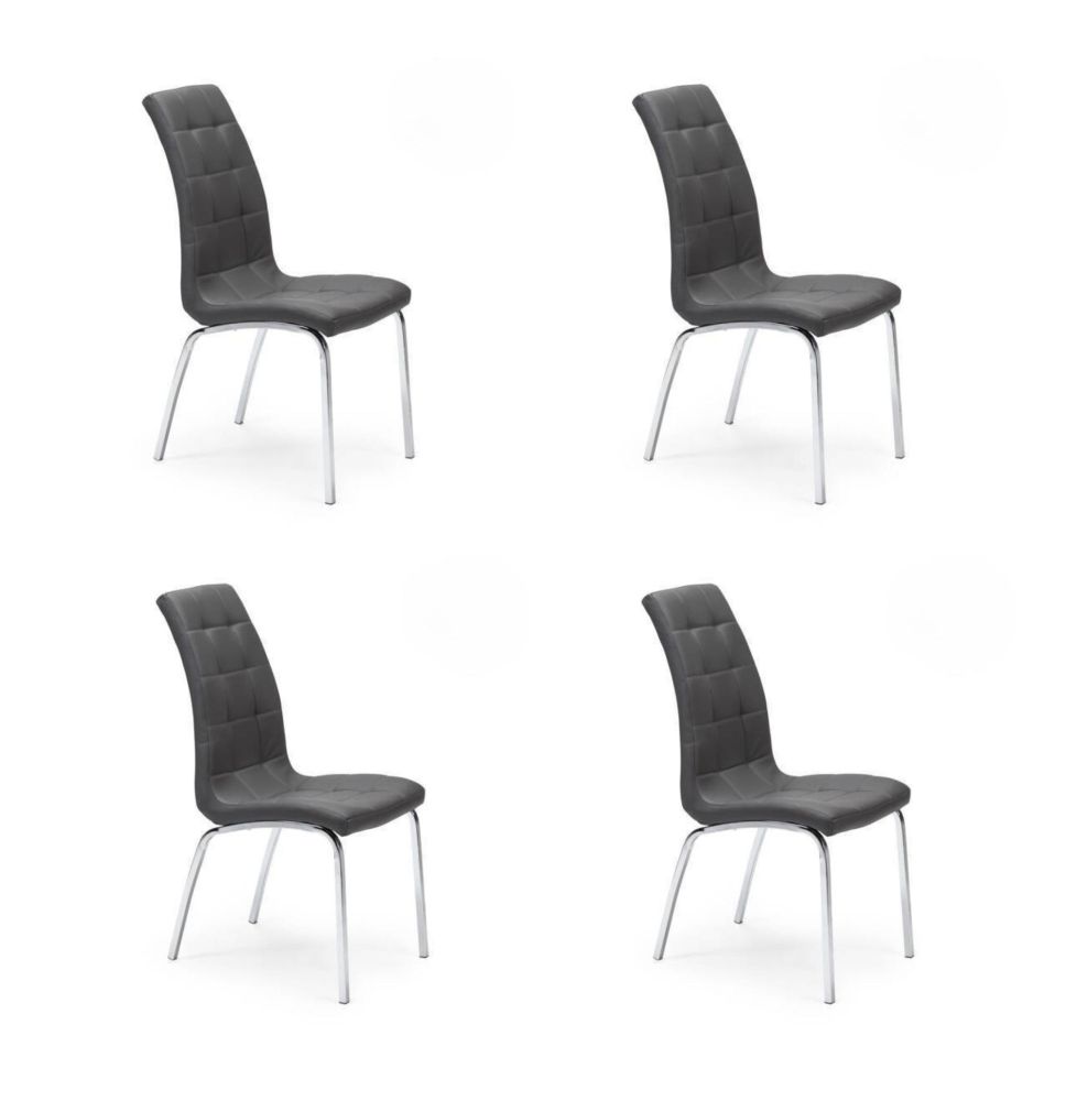 Juego de 4 Sillas Tapizadas en Símil Piel Gris Oscuro con Patas Cromadas, Asiento y Respaldo Ergonómicos- Medidas 43x63x97 cm