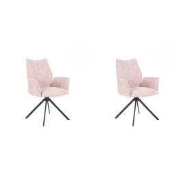 Juego de 2 Sillas con Brazos Tapizadas en Tela Rosa y Patas en Acabado Negro, Mecanismo Giratorio 180º-  Medidas 63x62x93 cm