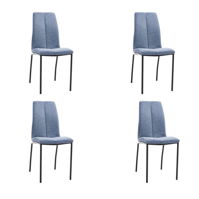 Juego de 4 Sillas con Estructura de Madera Tapizadas en Tela Azul Repelente al Agua y Patas Metálicas -Medidas 43x56x95 cm