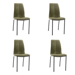 Juego de 4 Sillas con Estructura de Madera Tapizadas en Tela Verde Repelente al Agua y Patas Metálicas -Medidas 43x56x95 cm