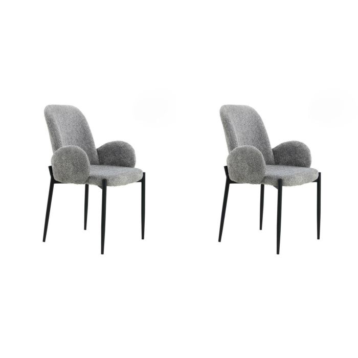 Juego de 2 Sillas con Brazos Tapizadas en Tela Gris y Patas Metálicas Negras - Medidas 60x57x88 cm