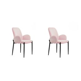 Juego de 2 Sillas con Brazos Tapizadas en Tela Rosa y Patas Metálicas Negras - Medidas 60x57x88 cm
