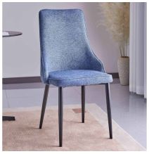 Juego de 4 Sillas Tapizadas en Tela Gris Repelente al Agua con Patas Metálicas en Acabado Negro - Medidas 96x56x40 cm