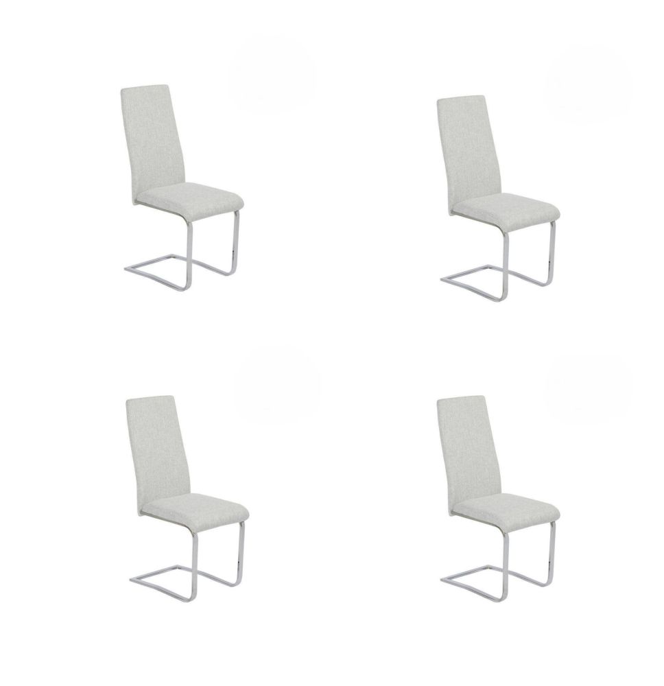Pack de 4 Sillas Tapizadas en Símil Piel Gris Claro con Pata de Tubo Ovalado en Acabado Cromo, Medidas 46x54x110 cm