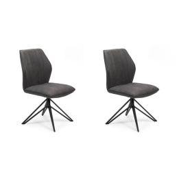 Pack de 2 Sillas con Respaldo y Asiento Tapizados en Tela Gris, Pata Metálica en Acabado Negro Mate, Medidas 62,5x52x93 cm