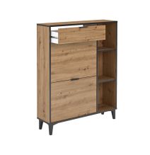 Mueble Zapatero de Entrada – 2 Puertas y 1 Cajón | Color Roble/Pizarra | 110 x 90 x 24,5 cm