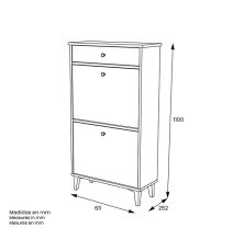 Mueble Zapatero Blanco con 2 Puertas y 1 Cajón | 61,1 x 110 x 25 cm