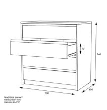 Cómoda Cajonera 4 cajones acabado en blanco. 74cm(alto) 70cm(ancho) 45cm(fondo)