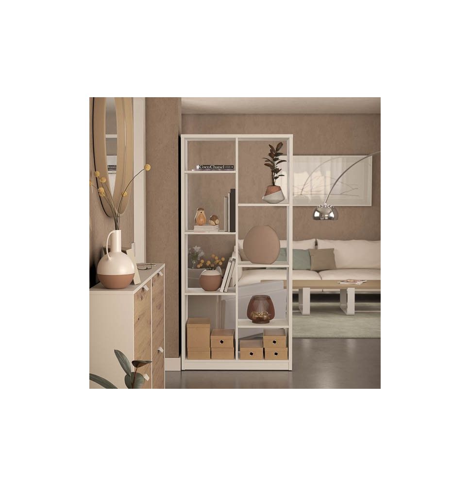 Estantería Alta Salón, Librería, Color Blanco, Medidas: 180 cm (Alto) x 85 cm (Ancho) x 28,5 cm (Fondo