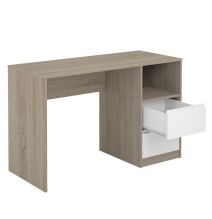 Escritorio de Oficina con 2 Cajones y 1 Estante, MDF Roble y Blanco, 120x50x75 cm - Moderno y Funcional