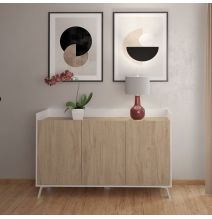 Aparador, Buffet, Salón Comedor 3 Puertas, Armario Auxiliar Color Blanco y Roble, Medidas: 140x87x40 Cm