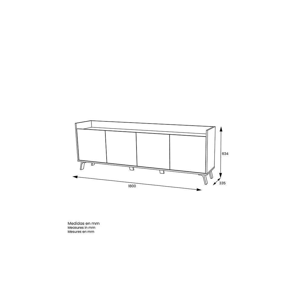 Mueble-Mesa Tv, Salón Comedor 4 Puertas, Armario Auxiliar