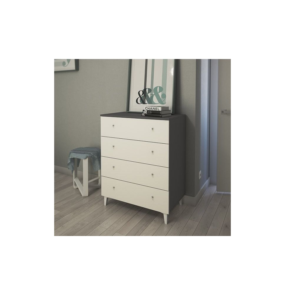 Cómoda con 4 Cajones, para Dormitorio, Acabado en Color Blanco, Medidas: 80 cm (Ancho) x 100 cm (Alto) x 48 cm (Fondo)