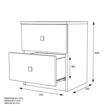 Mesita de Noche Moderna Mesilla de Noche con 2 Cajones Mesita Auxiliar para Dormitorio 49,6x40x35cm Color Cemento y Blanco