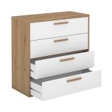 Cómoda con 4 Cajones, para Dormitorio, Acabado en Color Blanco y Roble