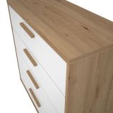 Cómoda con 4 Cajones, para Dormitorio, Acabado en Color Blanco y Roble