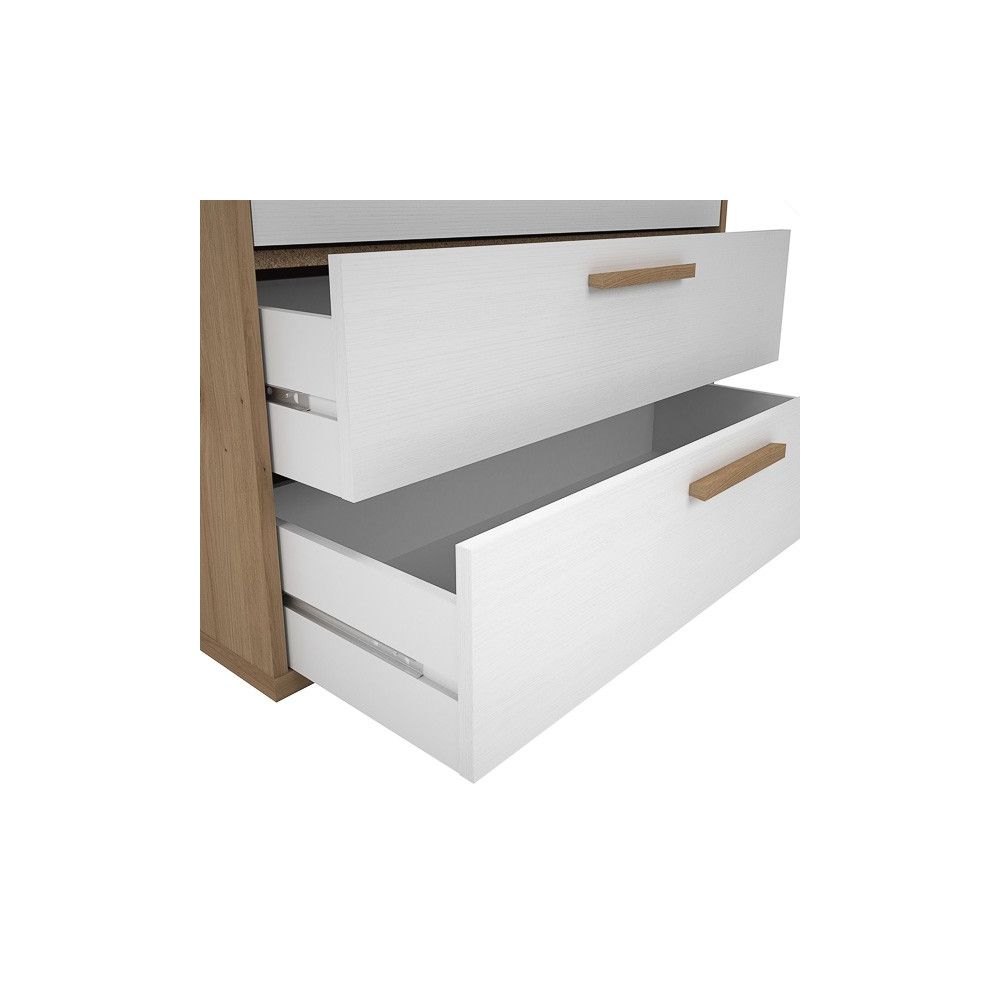 Cómoda con 4 Cajones, para Dormitorio, Acabado en Color Blanco y Roble