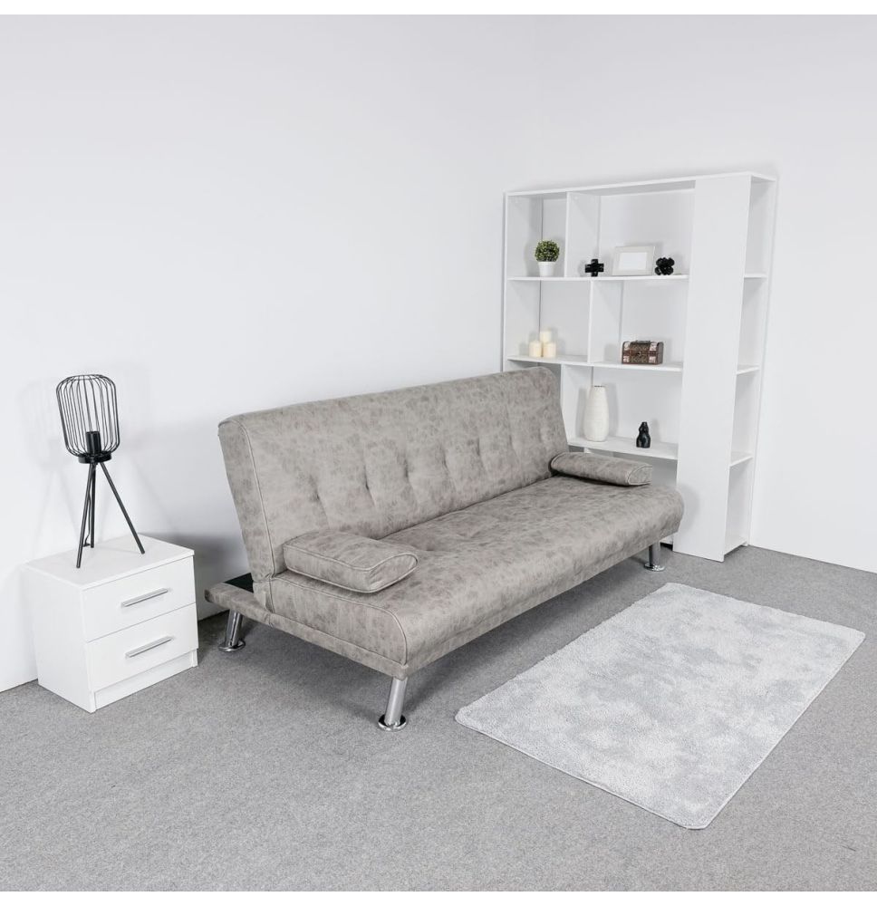 Sofá Cama 3 Plazas de Diseño Moderno con Cojines Decorativos, Estructura de Madera, Color Gris Cemento, 188x88x88 cm