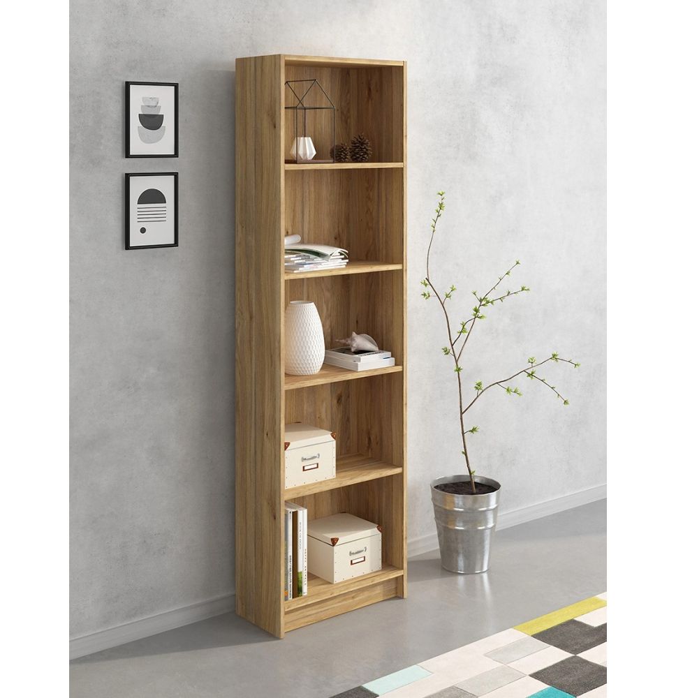Meyvaser Librería Estantería con Cinco baldas en madera color Mauvella para salón 178,3x51,9x24,6 cm
