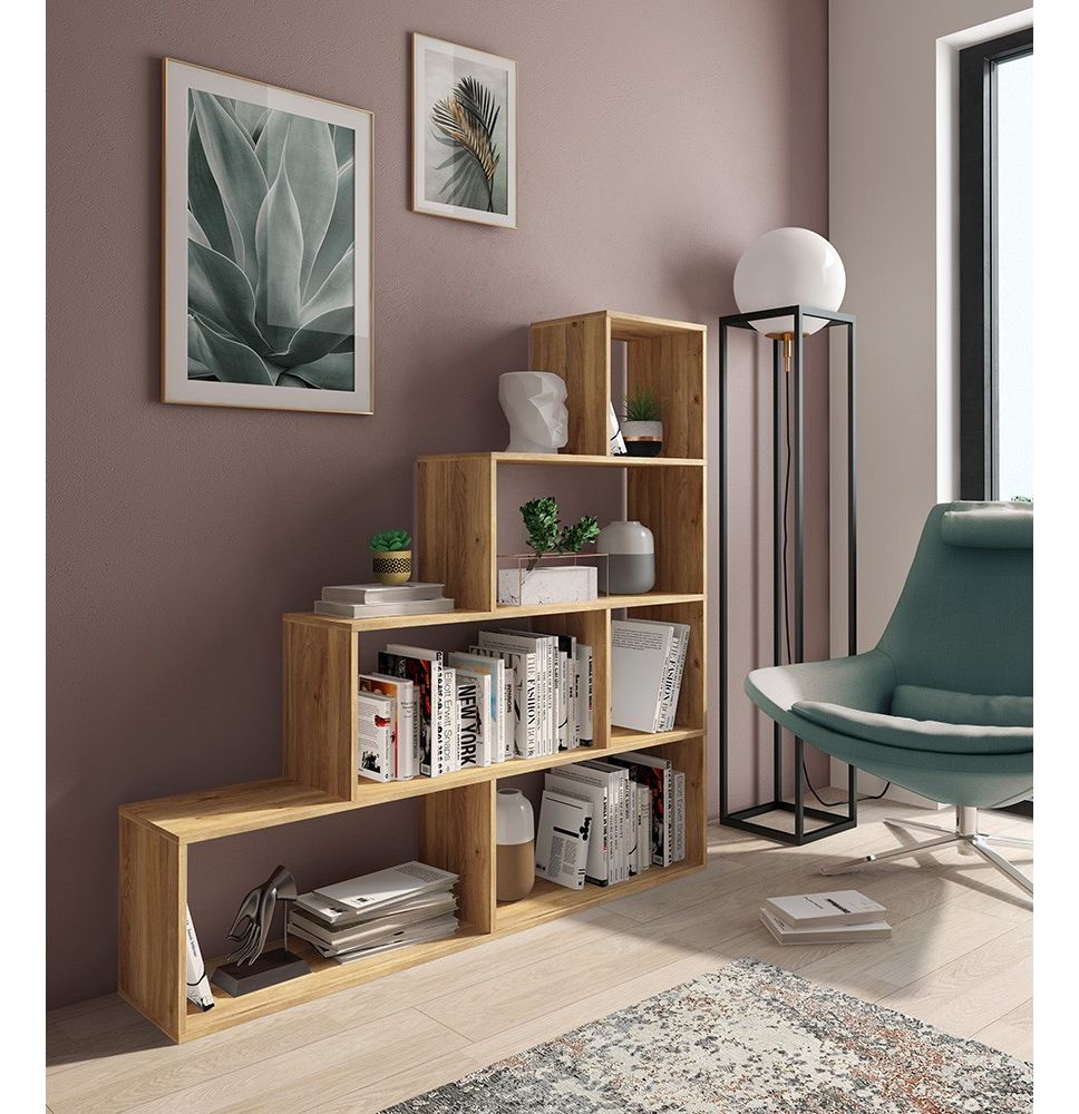 Meyvaser Librería Estantería con cuatro baldas Color Mauvella Tipo escalera de Madera 143,3x37,5-144,9x27,9 cm