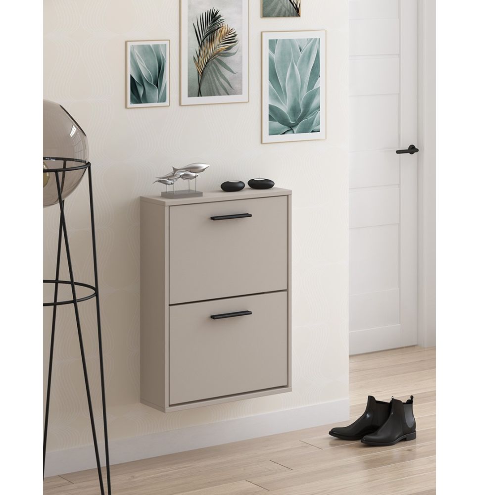 Meyvaser - Zapatero con 2 Puertas, Mueble para Zapatos Estrecho en Color Beige, Medidas: 73 cm (Al) x 54 cm (Anc) x 18 cm (Fon)