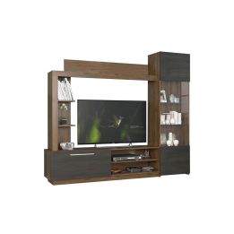 Mueble de Salón para TV Completo en Color Nogal y Wengüe, 204x35x177 cm, con Estantes y Almacenamiento - Diseño Moderno