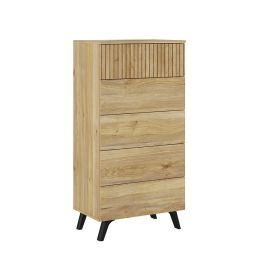 Sinfonier con 5 Cajones y con Patas, Comoda Cajonera Dormitorio, Color Mauvella-rayas, 60cm (Anc) x 118,5cm (Al) x 37,8cm (Fon)