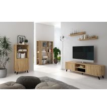 Conjunto de Salón Mueble Completo: Bajo TV, Mueble Bar, Estantería y Mueble Colgar - Estilo Mauvella Rayas.
