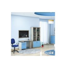 Escritorio Robusto con 2 Cajones - Color Cambrian y Azul - 100x55x75 cm - Mesa de Estudio y Oficina Duradera